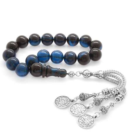 Kararmaz Metal Mecidiye Püsküllü Süzme Mavi Siyah Sıkma Kehribar Efe Tesbih - Tesbihane