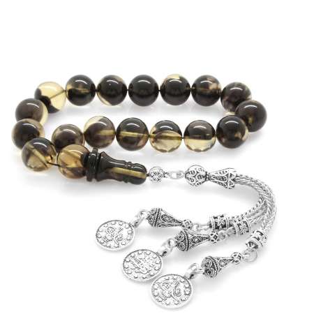 Kararmaz Metal Mecidiye Püsküllü Süzme Siyah Beyaz Ateş Kehribar Efe Tesbih - Tesbihane