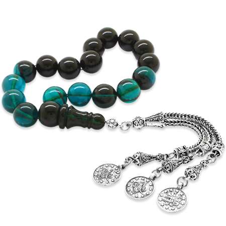 Kararmaz Metal Mecidiye Püsküllü Süzme Turkuaz Siyah Ateş Kehribar Efe Tesbih - Tesbihane