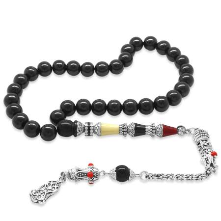 Kararmaz Metal Püsküllü Alpaka Nakkaş İmameli Küre Kesim Rus Oltu Tesbih - Tesbihane