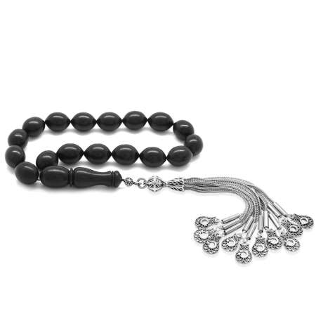 Kararmaz Metal Püsküllü Arpa Kesim Abanoz Ağacı Efe Tesbih - Tesbihane