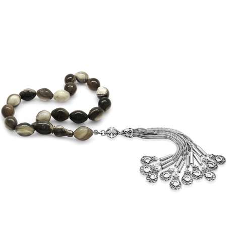 Kararmaz Metal Püsküllü Arpa Kesim Bufalo Boynuzu Efe Tesbih - Tesbihane