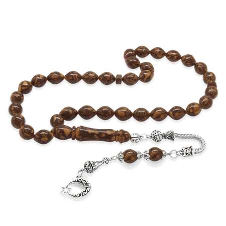 Kararmaz Metal Püsküllü Arpa Kesim Kahverengi Tarçın Ağacı Tesbih - Tesbihane