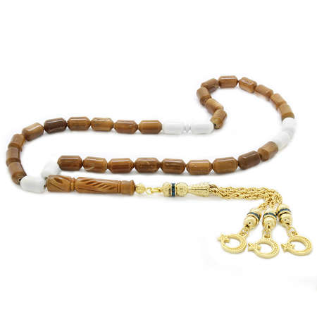 Kararmaz Metal Püsküllü Deve Kemiği Geçişli Kapsül Kesim Kuka Tesbih - Tesbihane