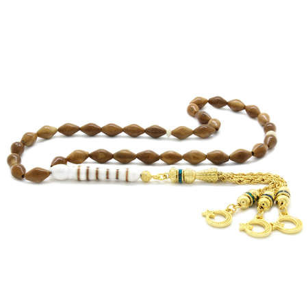 Kararmaz Metal Püsküllü Deve Kemiği İmameli Arpa Kesim Kuka Tesbih - Tesbihane