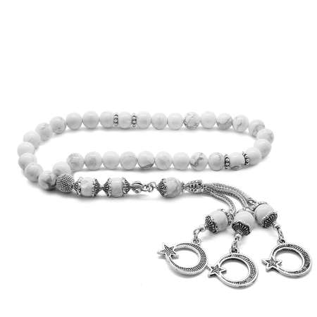 Kararmaz Metal Ayyıldız Püsküllü Küre Kesim Havlit Doğaltaş Tesbih - Tesbihane