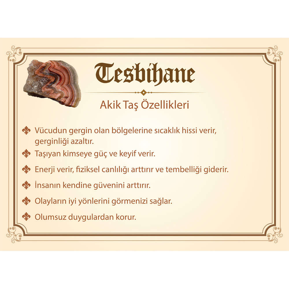 Kararmaz Metal Püsküllü Küre Kesim Renkli Hint Akik Tesbih - 3