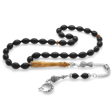 Kararmaz Metal Püsküllü İmamesi Kuka İşçilikli Arpa Kesim Abanoz Ağacı Tesbih - Tesbihane