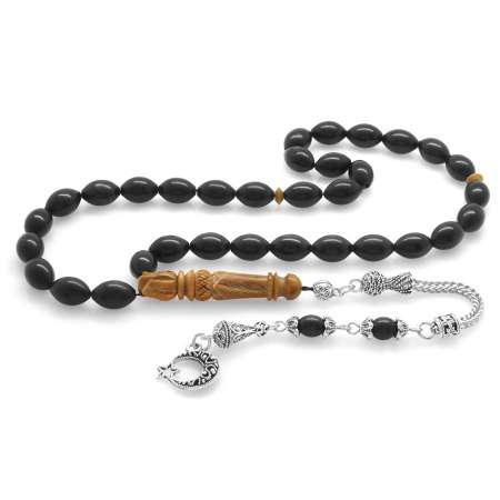 Kararmaz Metal Püsküllü İmamesi Lale Tasarım Kuka İşçilikli Arpa Kesim Abanoz Ağacı Tesbih - Tesbihane