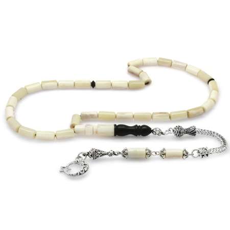 Kararmaz Metal Püsküllü Kapsül Kesim Abanoz Kombinasyonlu Naturel Deve Kemiği Tesbih - Tesbihane