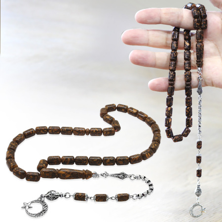 Kararmaz Metal Püsküllü Kapsül Kesim Kahverengi Kokulu Tarçın Ağacı Tesbih - Tesbihane