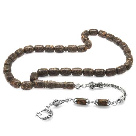 Kararmaz Metal Püsküllü Kapsül Kesim Kahverengi Tarçın Ağacı Tesbih - Tesbihane