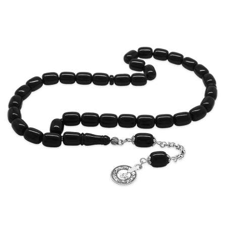 Kararmaz Metal Püsküllü Kapsül Kesim Siyah Kanayan Bağa Katalin Tesbih - Tesbihane