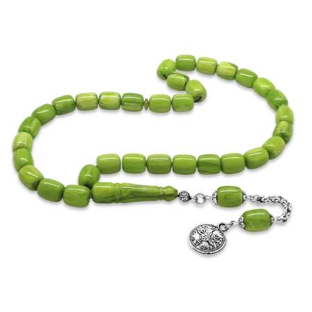 Kararmaz Metal Püsküllü Kapsül Kesim Yeşil Kanayan Bağa Katalin Tesbih - Tesbihane