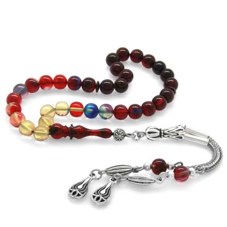 Kararmaz Metal Püsküllü Küre Kesim Bilek Boy Süzme Bonibon Ateş Kehribar Tesbih - Tesbihane