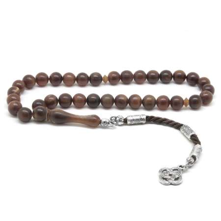 Kararmaz Metal Püsküllü Küre Kesim Kahverengi Bufalo Boynuz Tesbih - Tesbihane