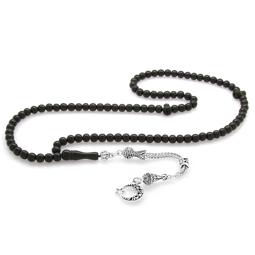 Kararmaz Metal Püsküllü Küre Kesim Mini Boy 99 Taneli Rus Oltu Namaz Tesbihi - 1