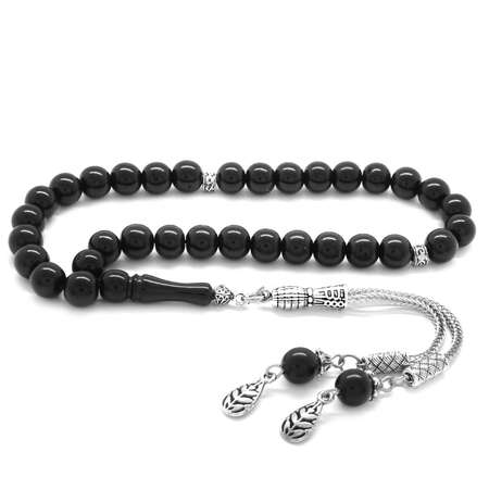 Kararmaz Metal Püsküllü Küre Kesim Sade Rus Oltu Tesbih - Tesbihane