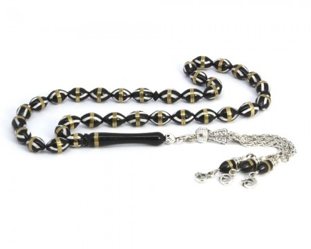 Kararmaz Metal Püsküllü Pirinç - Mine Dolgulu Arpa Kesim Kuka Tesbih - Tesbihane