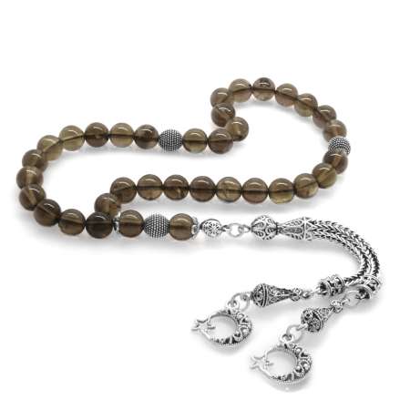 Kararmaz Metal Püsküllü Küre Kesim Kuvars Doğaltaş Tesbih - Tesbihane