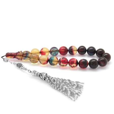 Kararmaz Metal Püsküllü Süzme Bonibon Ateş Kehribar Efe Tesbih - Tesbihane