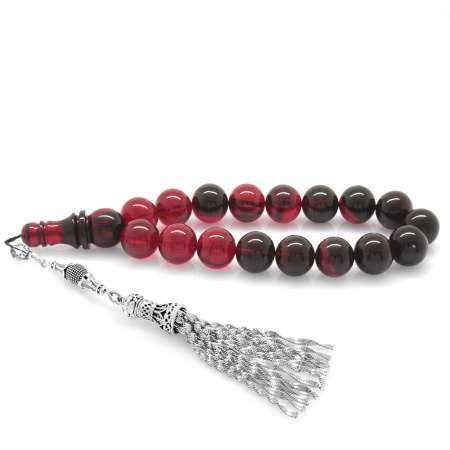 Kararmaz Metal Püsküllü Süzme Kırmızı Siyah Ateş Kehribar Efe Tesbih - Tesbihane