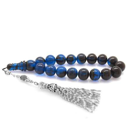 Kararmaz Metal Püsküllü Süzme Mavi Siyah Sıkma Kehribar Efe Tesbih - Tesbihane