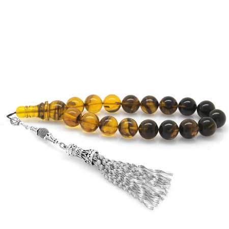 Kararmaz Metal Püsküllü Süzme Sarı Siyah Ateş Kehribar Efe Tesbih - Tesbihane