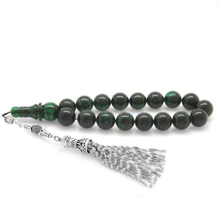 Kararmaz Metal Püsküllü Süzme Yeşil Siyah Ateş Kehribar Efe Tesbih - Tesbihane