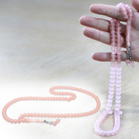 Kararmaz Metal Püsküllü Tekerlek Kesim Pembe Renk 99 Taneli Kedigözü Namaz Tesbihi - Tesbihane