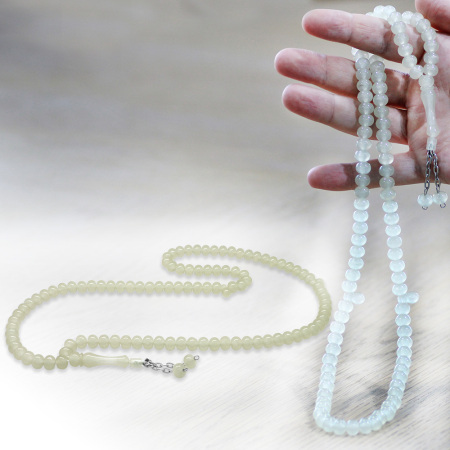 Kararmaz Metal Püsküllü Tekerlek Kesim Şeffaf Renk 99 Taneli Kedigözü Namaz Tesbihi - Tesbihane