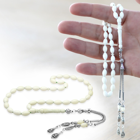 Kararmaz Metal Su Damlası Püsküllü Arpa Kesim Bilek Boy Deve Kemiği Tesbih - Tesbihane