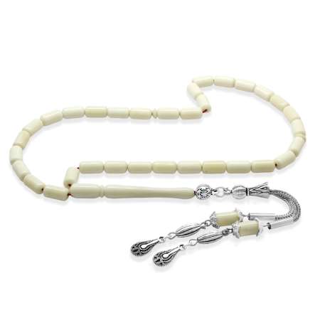 Kararmaz Metal Su Damlası Püsküllü Kırmızı İpli Uçlu Kapsül Kesim Deve Kemiği Tesbih - Tesbihane