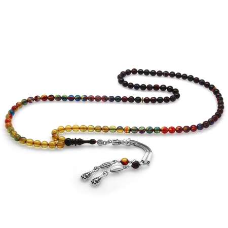 Kararmaz Metal Su Damlası Püsküllü Küre Kesim Bonibon Ateş Kehribar 99 Taneli Namaz Tesbihi - Tesbihane