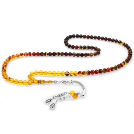 Kararmaz Metal Su Damlası Püsküllü Küre Kesim Süzme Bala Siyah Renk Ateş Kehribar Namaz Tesbihi - Tesbihane