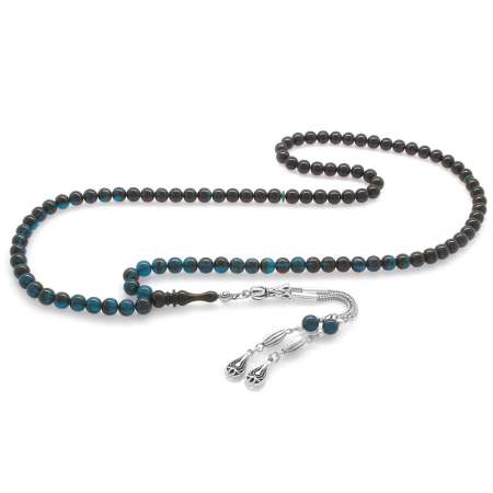 Kararmaz Metal Su Damlası Püsküllü Küre Kesim Süzme Turkuaz Siyah Ateş Kehribar Namaz Tesbihi - Tesbihane