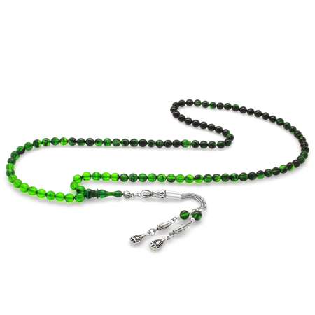 Kararmaz Metal Su Damlası Püsküllü Küre Kesim Süzme Yeşil Siyah Ateş Kehribar Namaz Tesbihi - Tesbihane