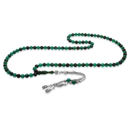 Kararmaz Metal Su Damlası Püsküllü Küre Kesim Turkuaz Siyah Ateş Kehribar 99 Taneli Namaz Tesbihi - Tesbihane