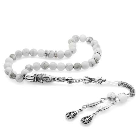 Kararmaz Metal Su Damlası Püsküllü Küre Kesim Havlit Doğaltaş Tesbih - Tesbihane