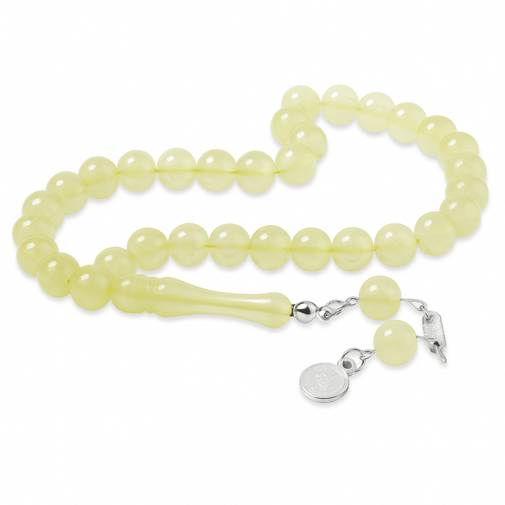 Kararmaz Metal Tuğra Püsküllü Küre Kesim Şeffaf Renk Kedigözü Tesbih - 6