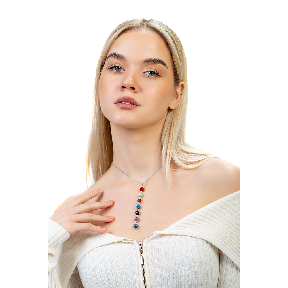 Kararmaz Metal Zincirli Çakra Doğaltaş Kombinli Kadın Başarı Kolyesi - 3