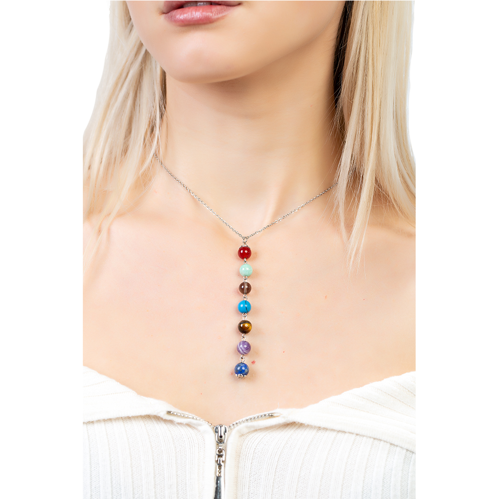 Kararmaz Metal Zincirli Çakra Doğaltaş Kombinli Kadın Başarı Kolyesi - 2