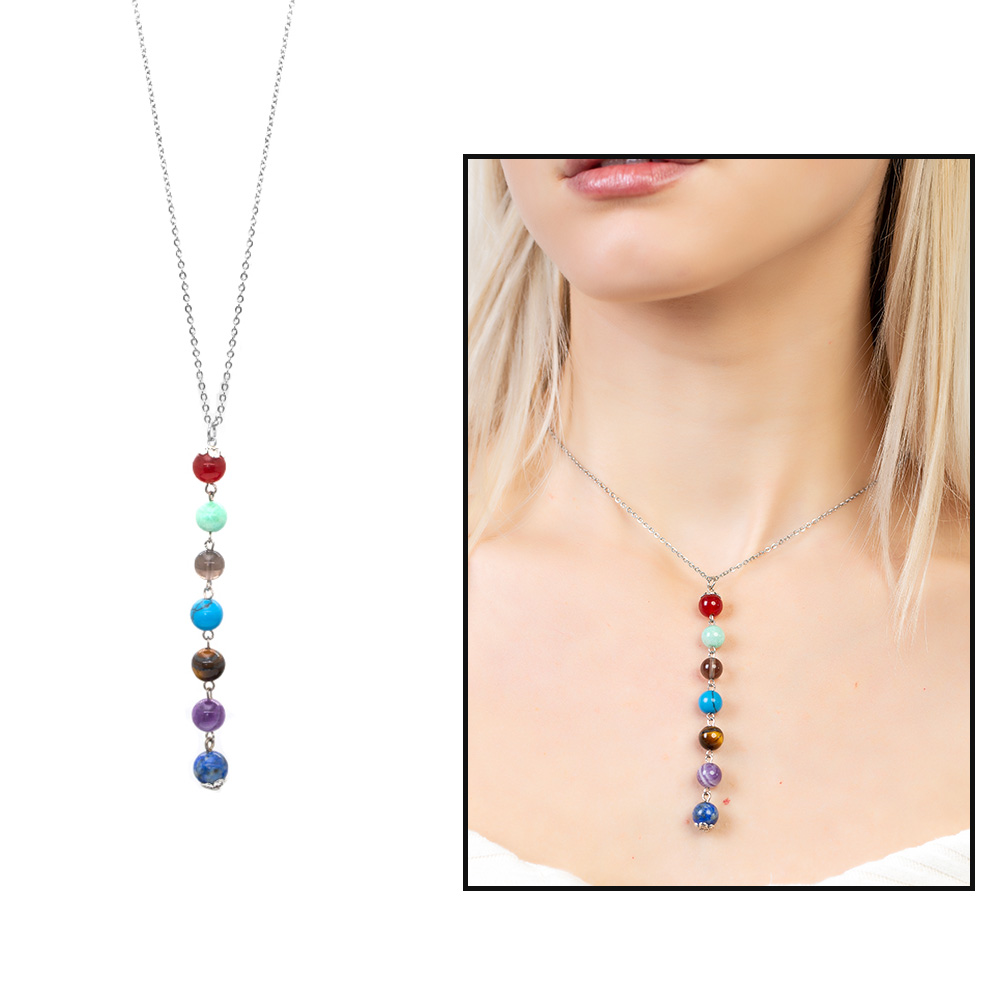 Kararmaz Metal Zincirli Çakra Doğaltaş Kombinli Kadın Başarı Kolyesi - 1