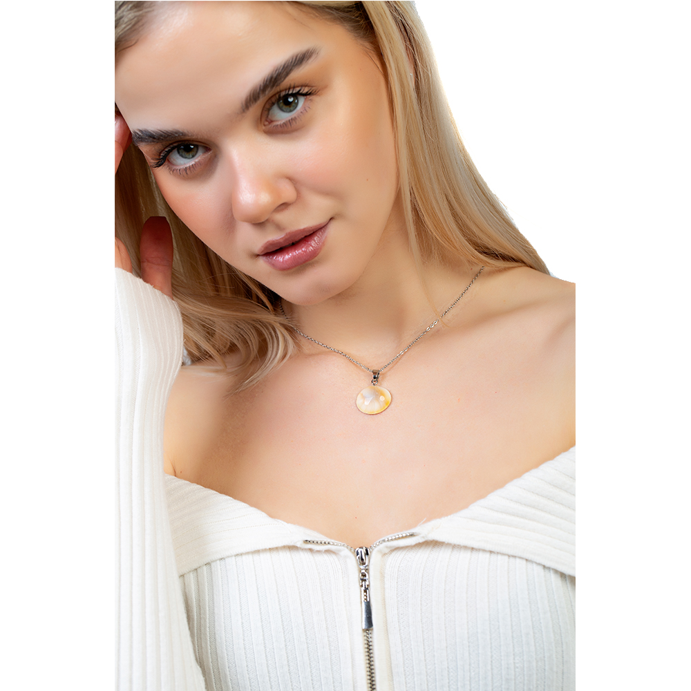 Kararmaz Metal Zincirli Deniz Kabuğu Tasarım Yılancık Doğaltaş Kadın Kolye - 2