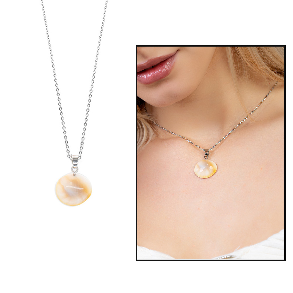 Kararmaz Metal Zincirli Deniz Kabuğu Tasarım Yılancık Doğaltaş Kadın Kolye - 1