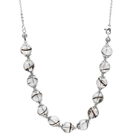 Kararmaz Metal Zincirli Gümüş Renk Dorika Top Süslemeli Kişiye Özel Saç Teli İçerir Kadın Kolye - Tesbihane