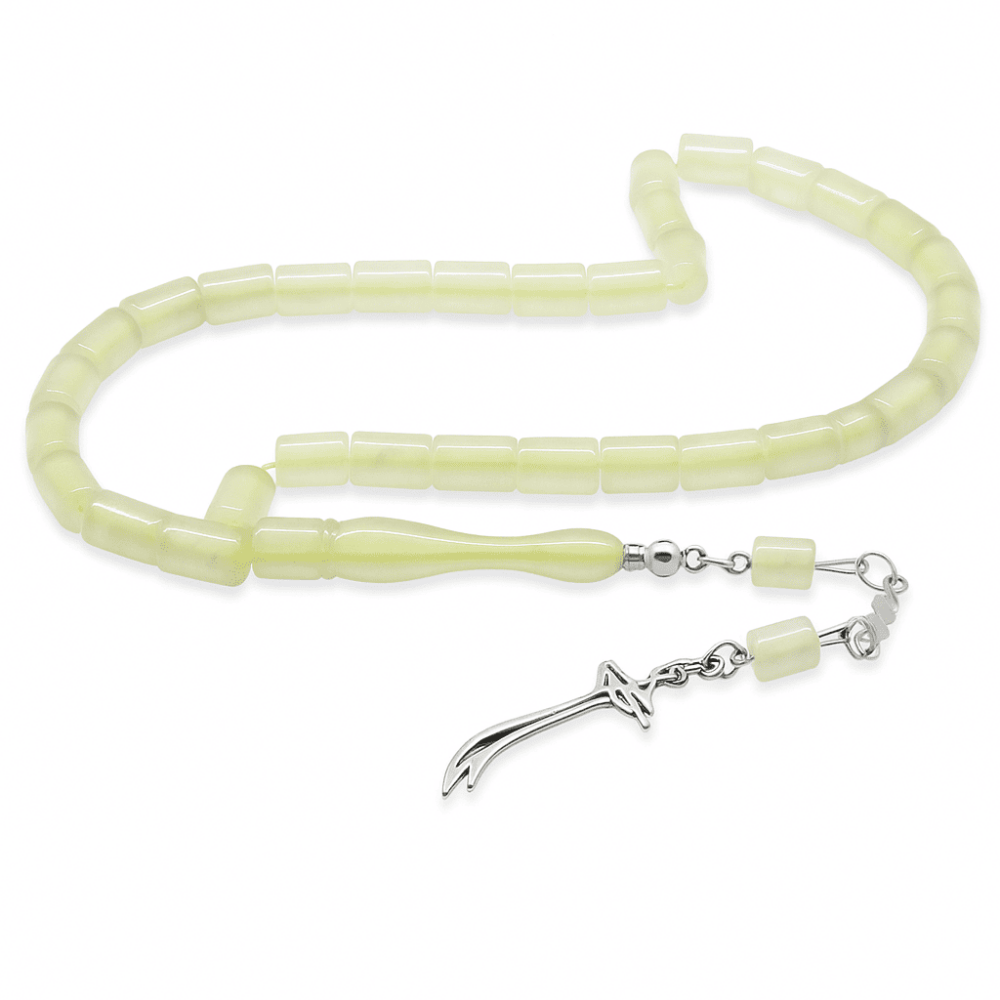 Kararmaz Metal Zülfikar Püsküllü Kesme Kesim Şeffaf Renk Kedigözü Tesbih - 6