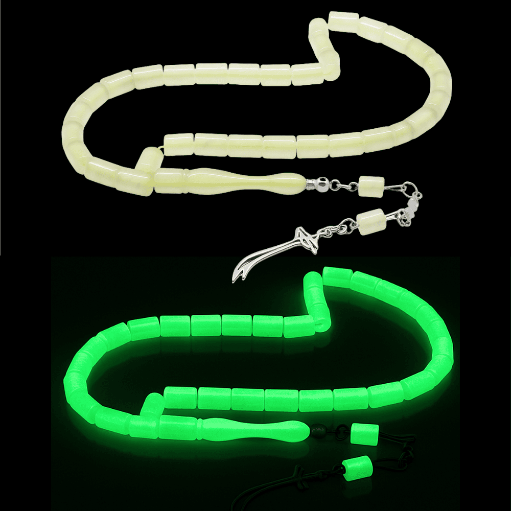 Kararmaz Metal Zülfikar Püsküllü Kesme Kesim Şeffaf Renk Kedigözü Tesbih - 1