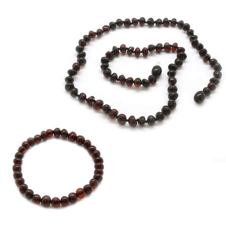 Vişne Rengi Doğal Damla Kehribar Taşlı Bayan Kolye-Bileklik Seti - Tesbihane