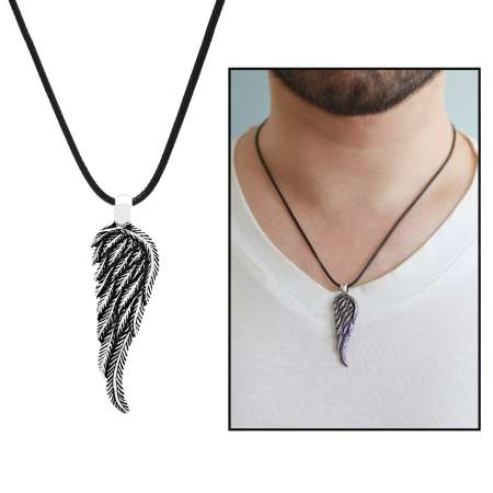 Kartal Kanadı Tasarım İp Zincirli 925 Ayar Gümüş Erkek Kolye - Tesbihane